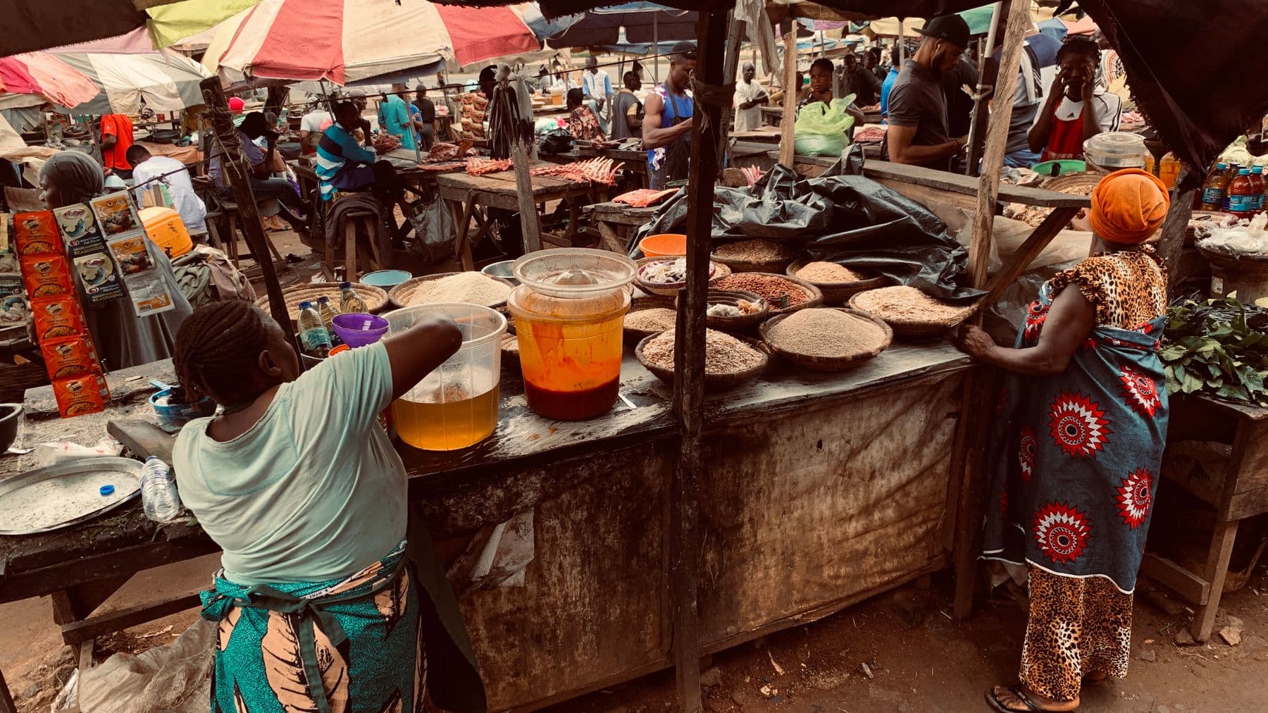 A busy open-air market in Cameroon.